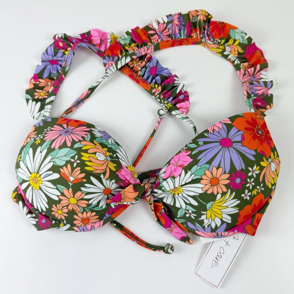 Salt + Cove Bikini Top Juniors Medium Multicolor Floral Criss Cross Ruffle NWT